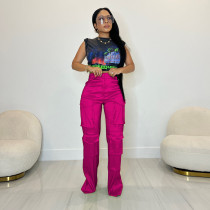 Women's solid color multi pocket work pants
