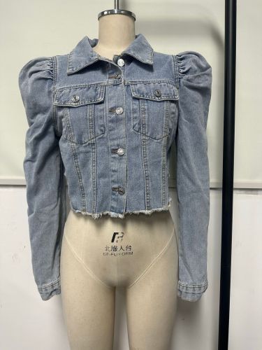 Polo collar denim casual short jacket