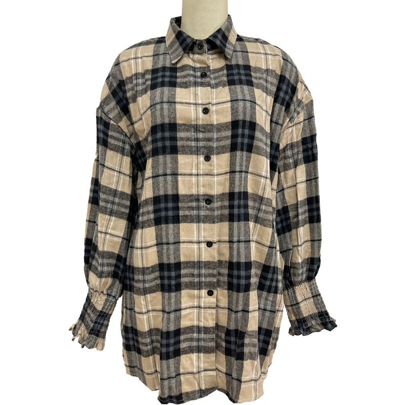 Checkered lantern sleeved long sleeved shirt