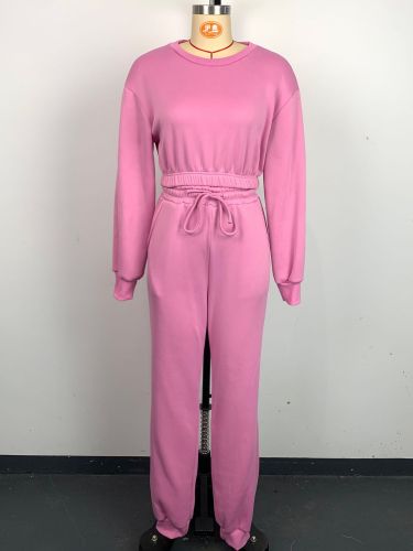 Women's plush sweater elastic thread waistband drawstring set