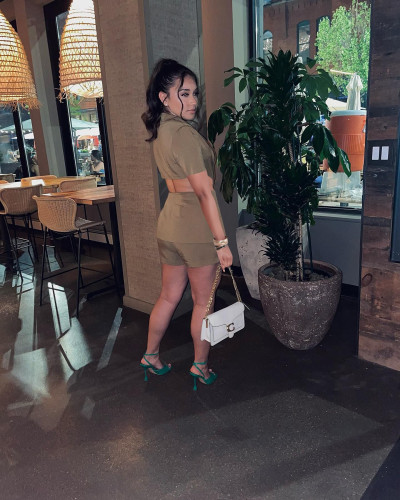 Suit collar cut-out sexy fashion casual set