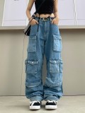 Multi pocket denim overalls