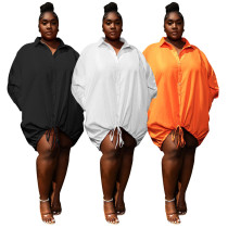 Solid color long sleeved loose drawstring shirt large dress