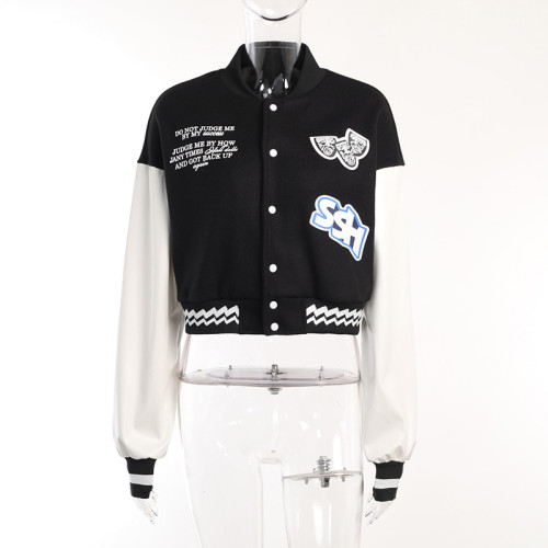 Printed Baseball Jersey Loose Contrast Coat