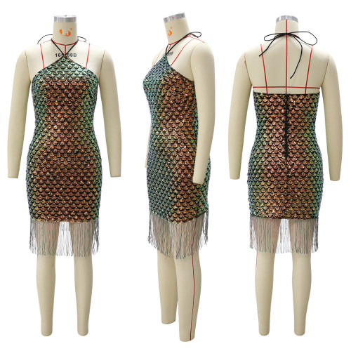 Lace up neck hanging dress