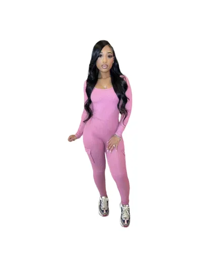 Tight patch pocket small pit jumpsuit