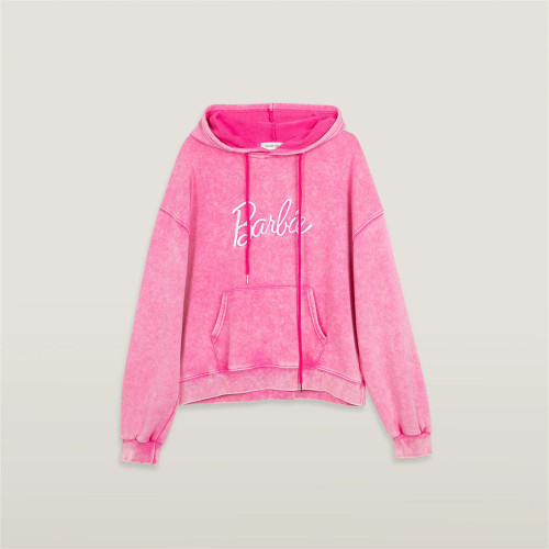 Loose worn-out washed letter embroidered hooded jacket