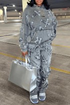 Printed Pocket Long Sleeve Sweater 2-Piece Pants Set