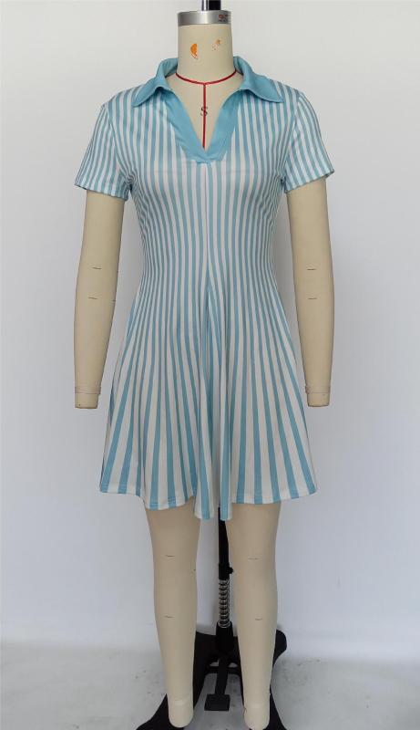 Women's V-neck short sleeved positioning printed stripe dress