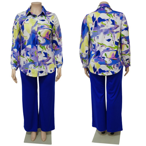 Loose oversized casual printed shirt top wide leg pants