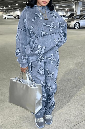Printed Pocket Long Sleeve Sweater 2-Piece Pants Set