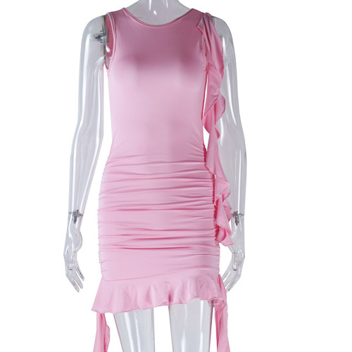 Sleeveless Open Back Strap Wrapped Hip Dress