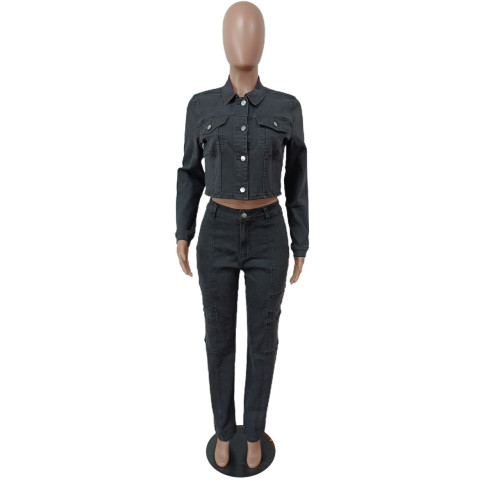 Denim stretch set casual denim two-piece set
