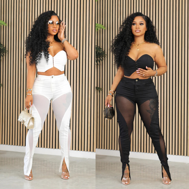 Bra Mesh Open Waist Two Piece Pants