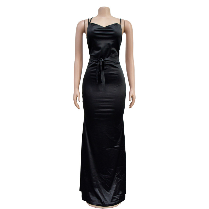 Women's Solid Color Sexy Strap Open Back Long Dress Dress