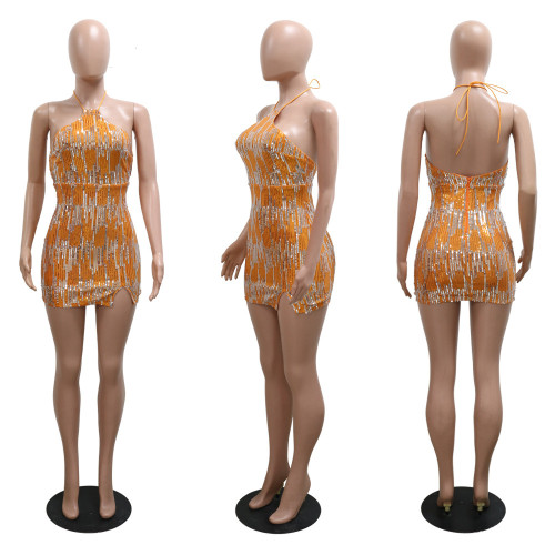 Fashion Lace Up Open Back Sexy Women's Party Sequin Dress