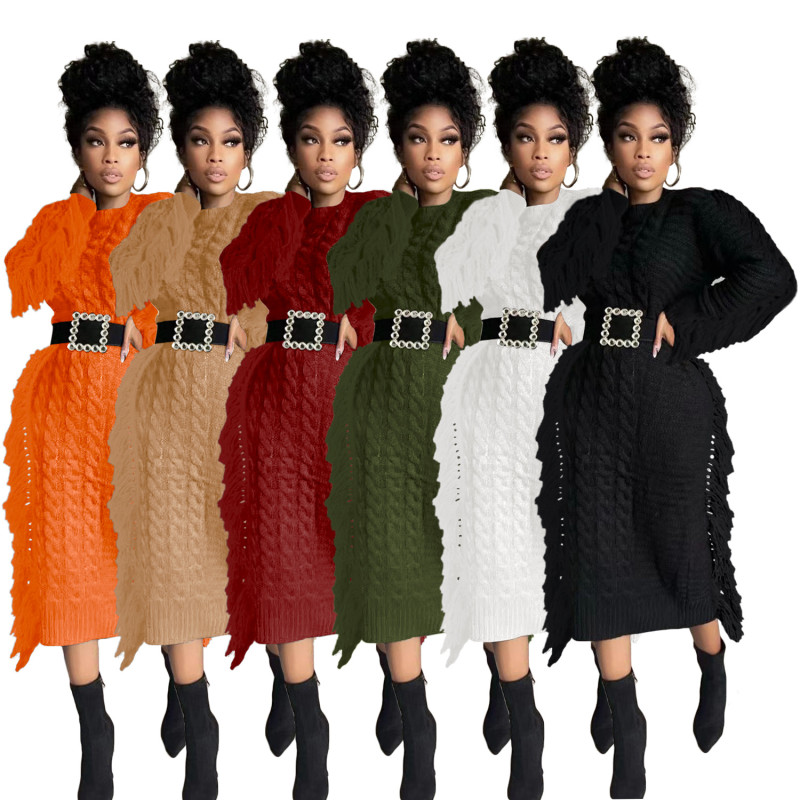 Women's long fringed woolen dress