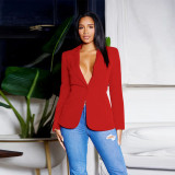 Sexy V-neck small suit solid color long sleeved top
