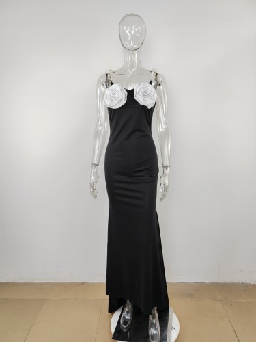 Solid Color Decal Sexy Tight Strap Trail Dress