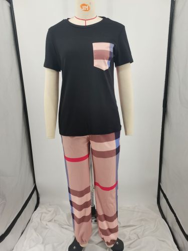 Striped plaid printed casual two-piece set