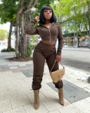 Two piece open navel hooded sweater set