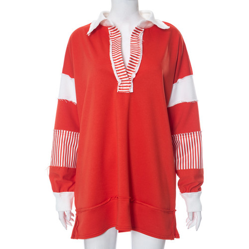 Contrast color patchwork loose and creative outerwear versatile sweater
