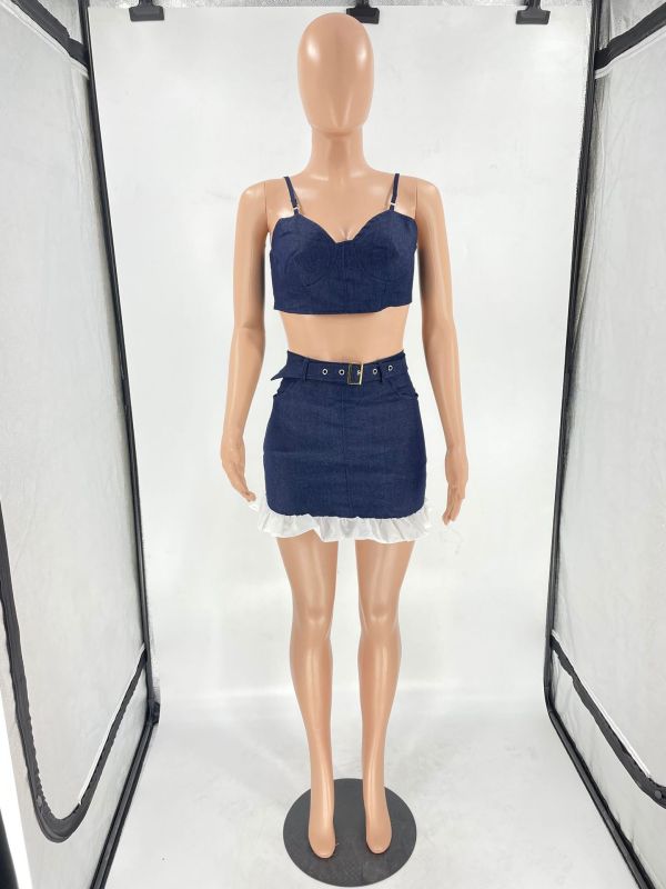 Fashion Tank Top Temperament Commuter Solid Denim Skirt Set