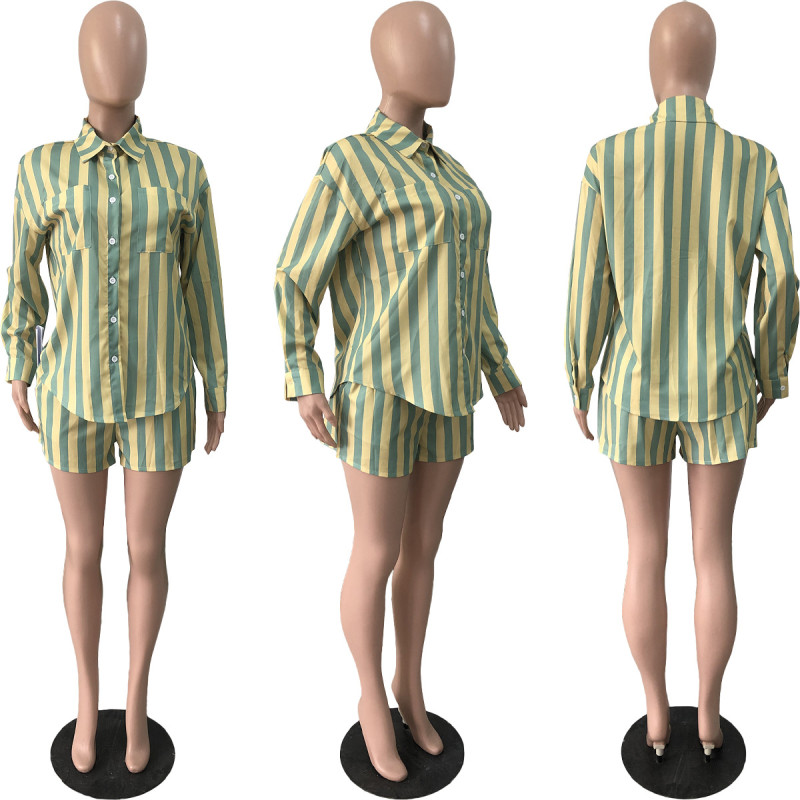 Striped shirt loose two-piece set