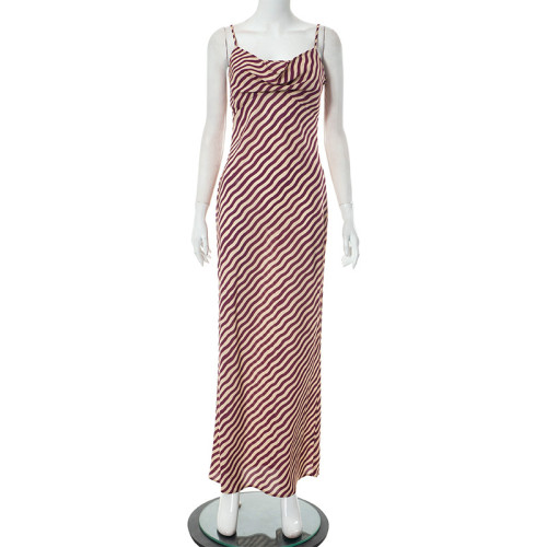 Sleeveless suspender stripe printed sexy dress