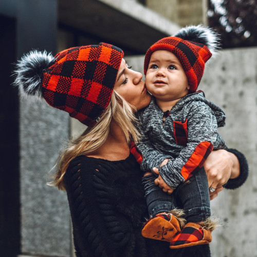 Winter wool ball parent-child knitted hat