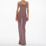 Sleeveless suspender stripe printed sexy dress