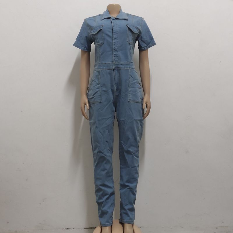 Leisure fashion denim women's slim fitting jumpsuit