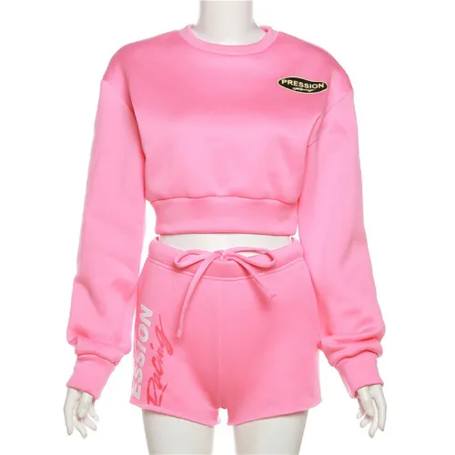 Printed slim fitting long sleeved sweater sexy buttocks casual shorts set