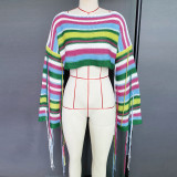 Women's Rainbow Tassel Holiday Style Loose Sweater