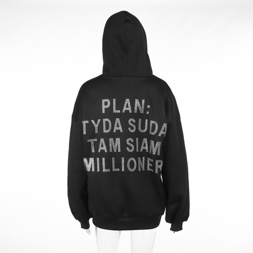 Hot Diamond Pocket Hoodie Long Sleeve Top