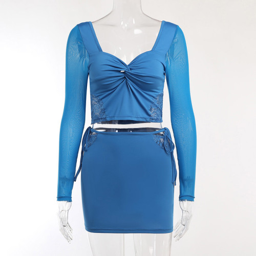 Sexy Strap Wrapped Hip Half Skirt Set