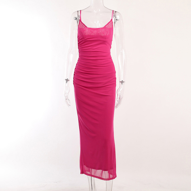 Split Long Dress Fashion Lace Mesh Strap Dress