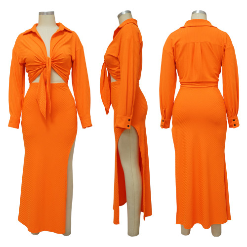 Pit Stripe Long Sleeve Split Skirt Set