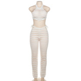 Fashion Hanging Neck Sexy Knitted Tank Top High Waist Pants Set W23S35504