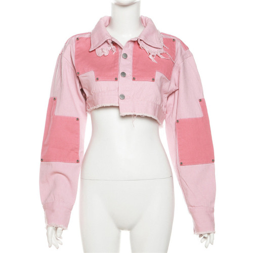 Contrast lapel slim fitting denim cardigan jacket