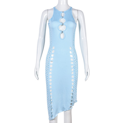 Sleeveless Dress Off Shoulder Rhinestone Slim Fit Sexy Mid length Dress
