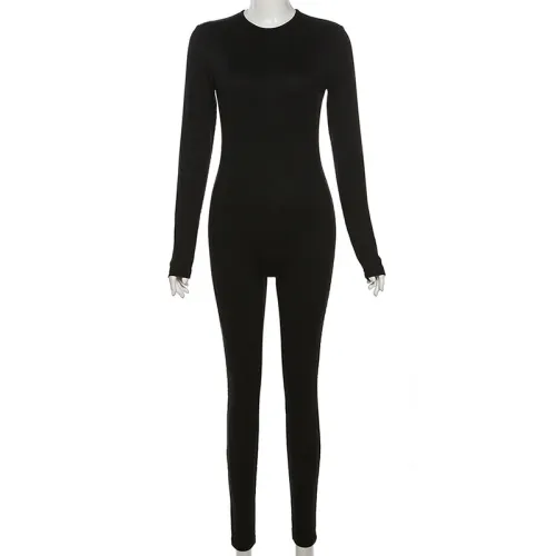 Solid color high waisted tight fitness jumpsuit