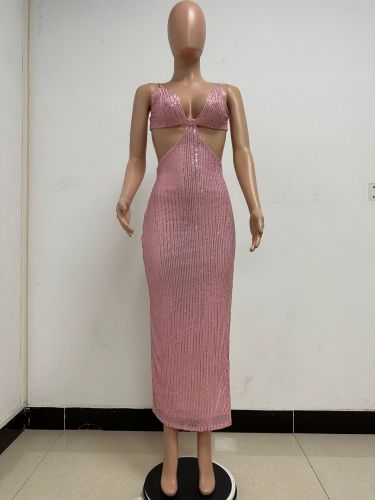 Split Strap Sequin Dress