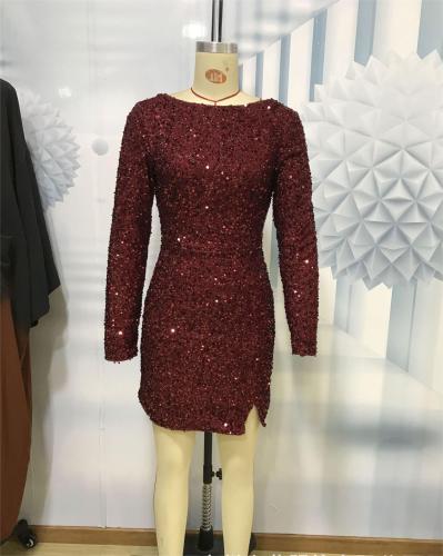 Sequin Multicolor Banquet Long Sleeve Women's Dress