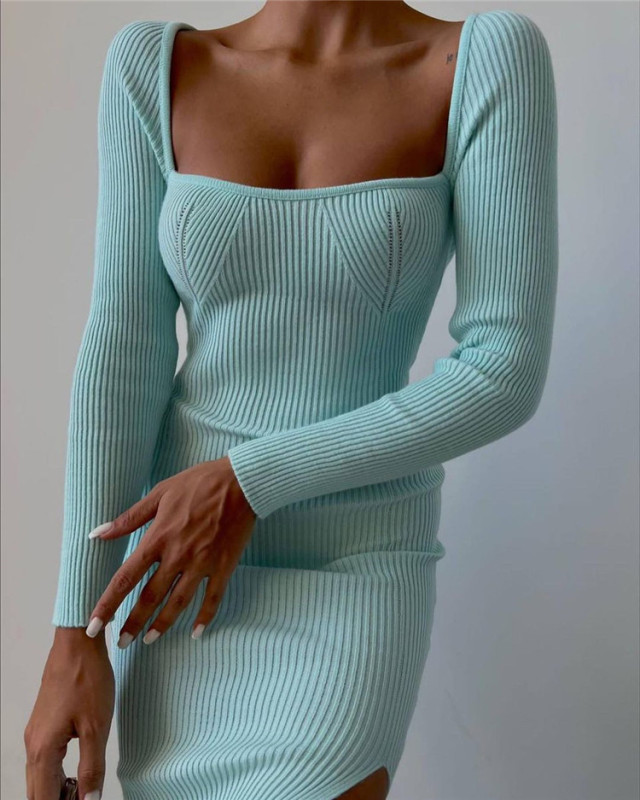 Hip wrap over knee split knit sexy dress