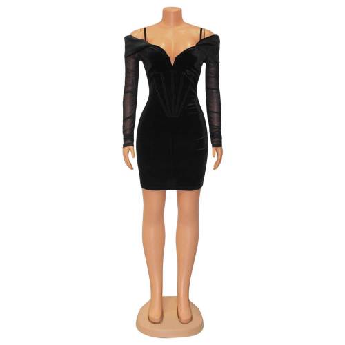 Sexy tight mesh long sleeved dress