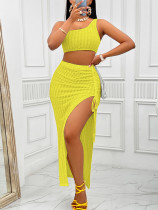 Solid color diagonal collar upper skirt split suit