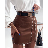 Sexy studded half length skirt with split buttocks