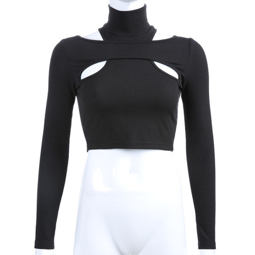 Naked Button T-shirt Slim Fit Fake Two Piece Short Tight Top