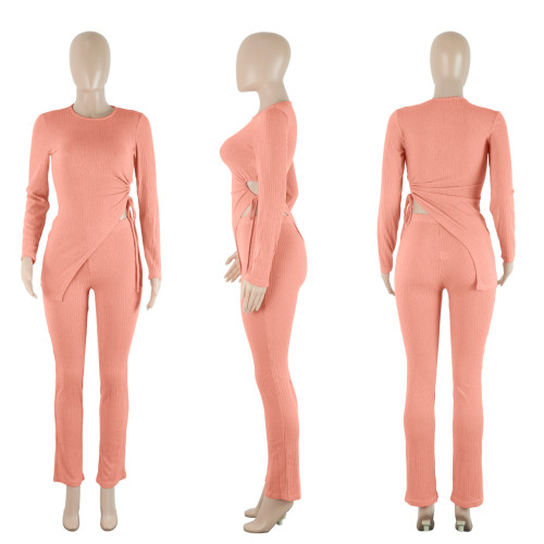 Irregular knitted thread hollowed out casual suit